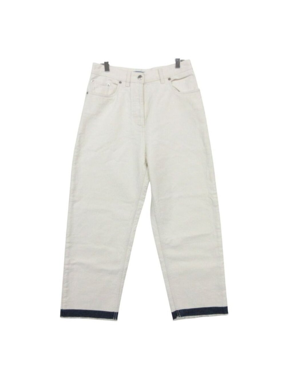 Prada Denim Pants Hem Cut Off Jeans Triangle Logo Plate Fly Button Straight